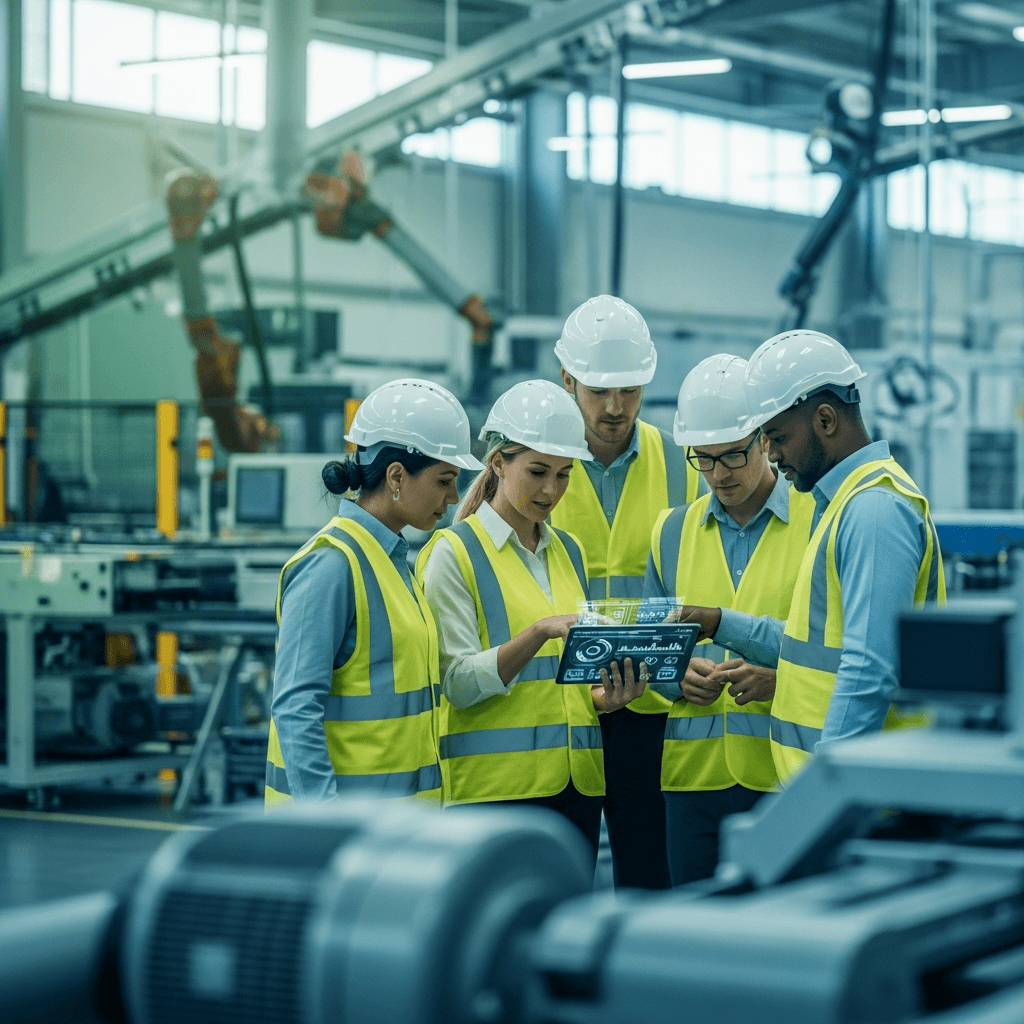 Manufacturing facility floor with safety equipment